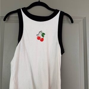 Old Navy White and Black Tank Top with Cherry Embroidery